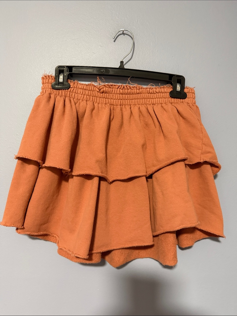 Aerie Weekend Ruffle Tiered Mini Skirt Terracotta French Terry Smocked small
